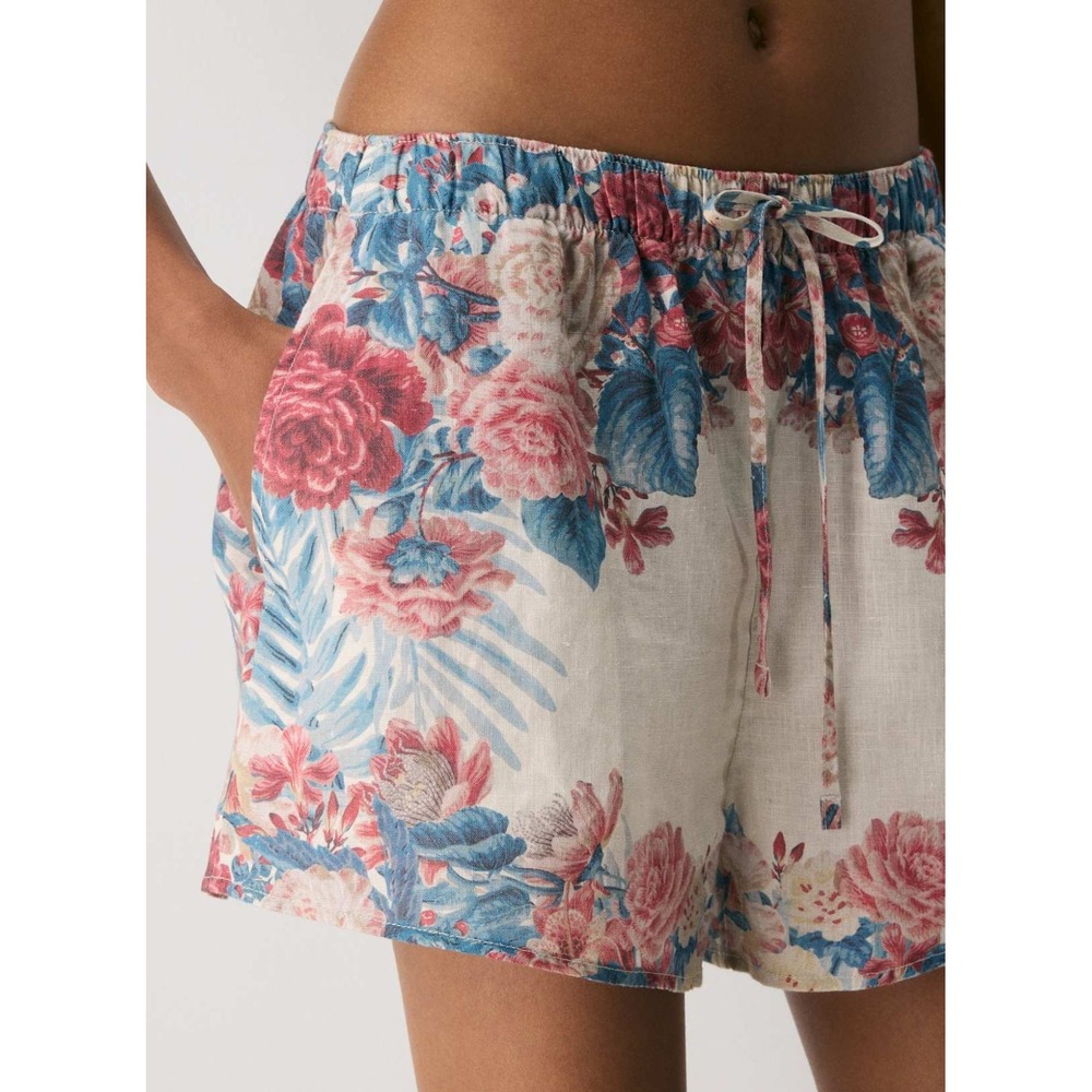 Aritzia Little Moon Sail Linen Shorts Matte Pearl Tropical Floral Sz LRG NWT $78